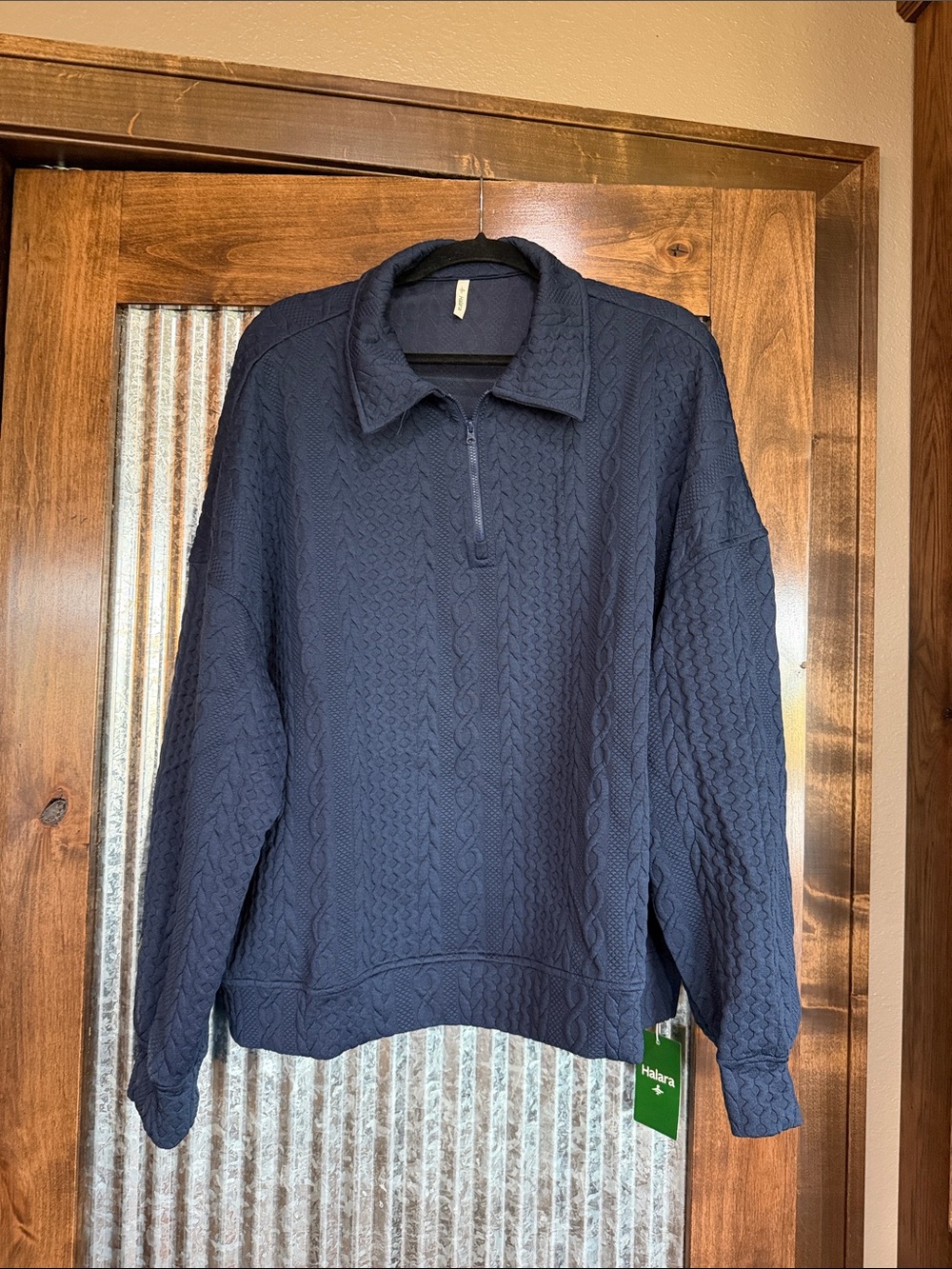 NWT HALARA sz xl Women’s Navy Cable-Knit Half-Zip Pullover Sweater